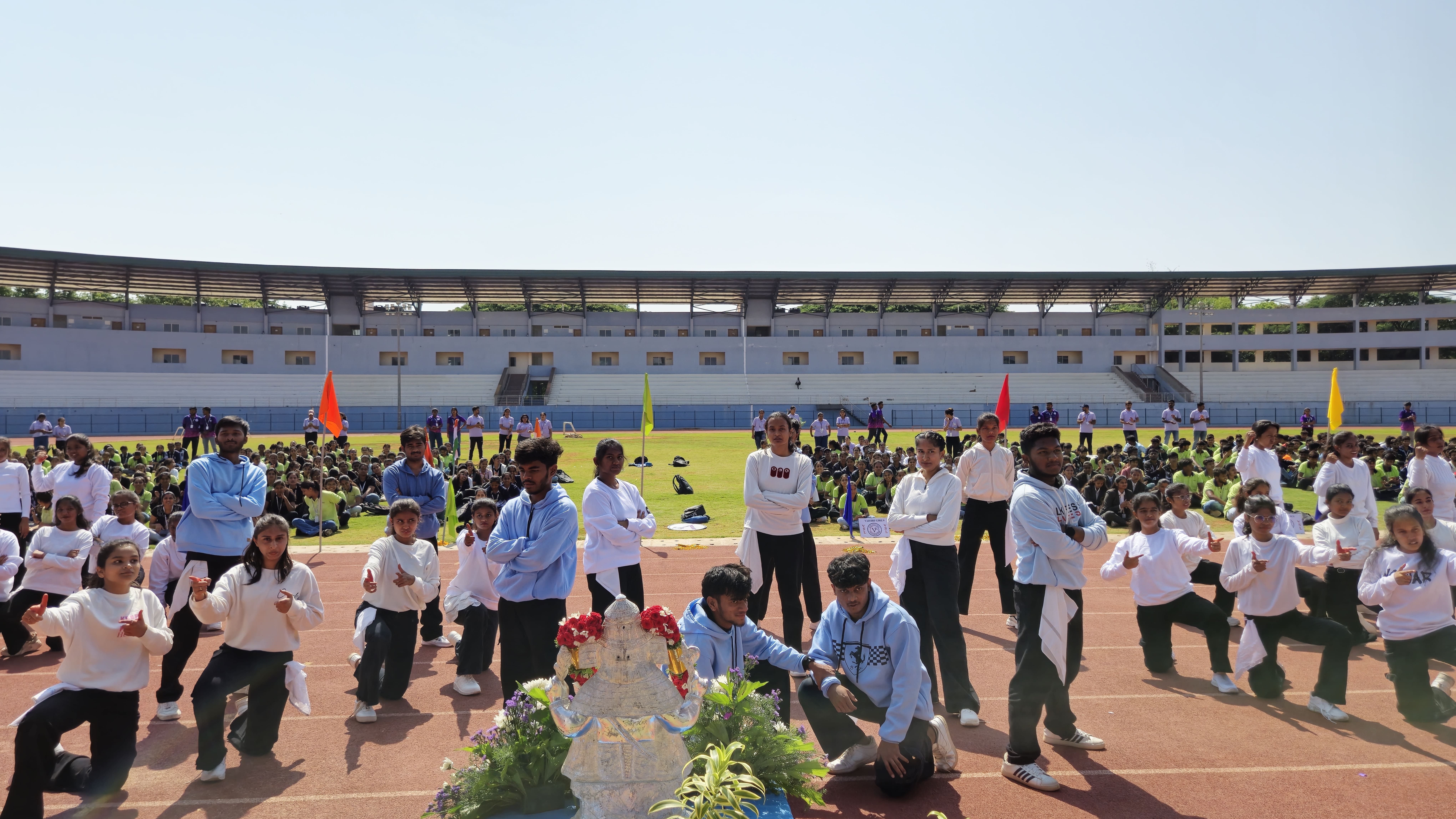 Dynamic students participating in outdoor athletic training
